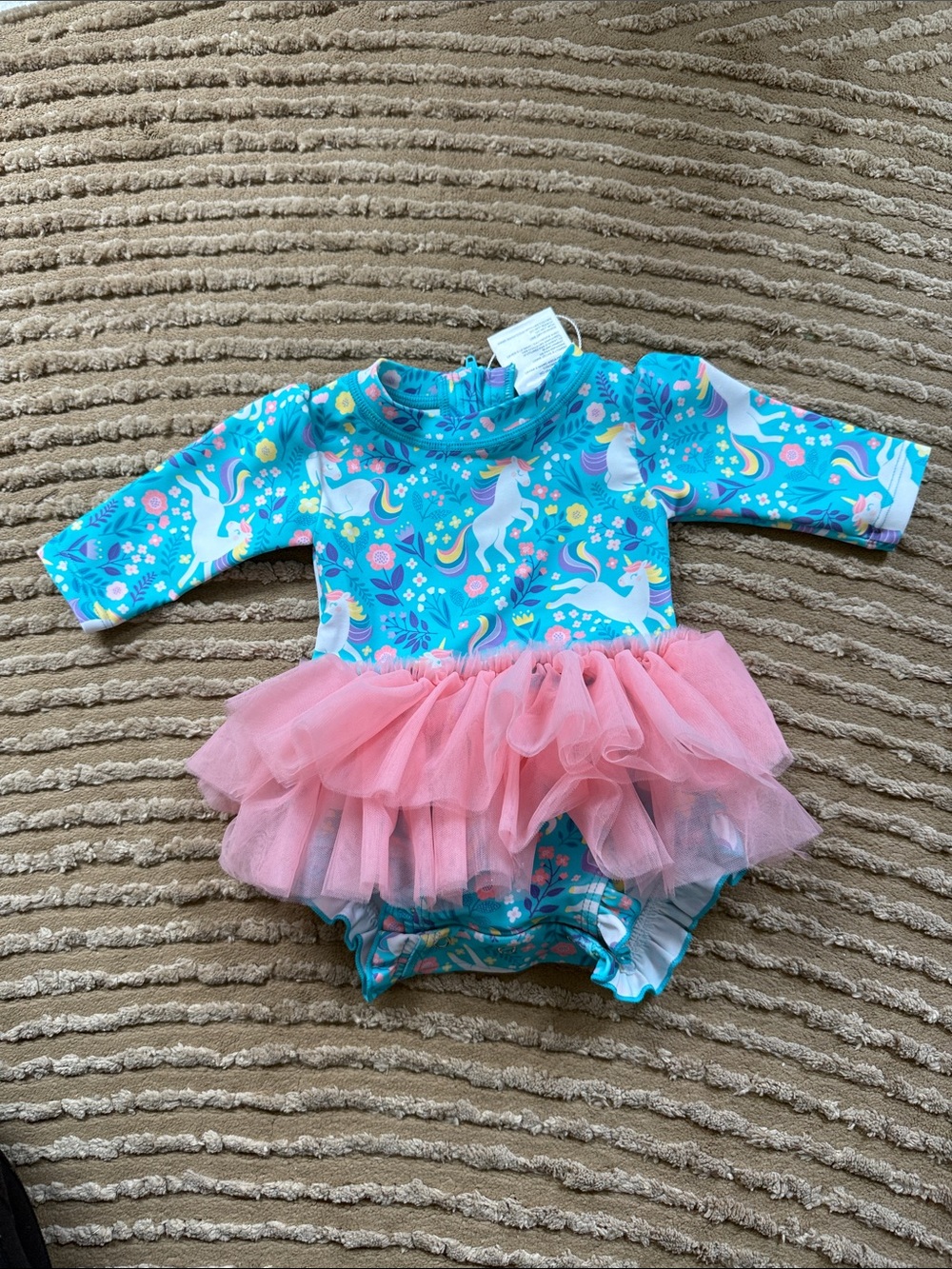 Ruffle Butts Turquoise Unicorn Tutu One-Piece with Pink Tulle